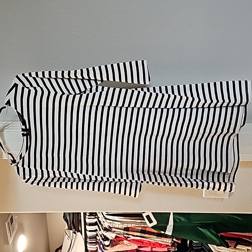 White and black striped cotton shift/ mini dress